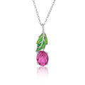 YBO Women's Trendy Sterling Silver S925 Necklace Green Leaf Pendant with 7x9MM Pink Topaz Luxury Gemstone Jewel for Weddings