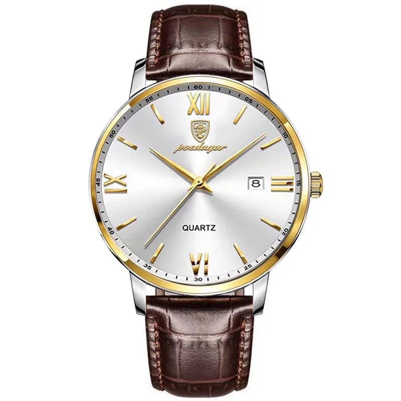 POEDAGAR 826 Watch Fashion Leather Watches for Men Waterproof Luminous Week Date Top Brand Luxury Quartz Man Wristwatch