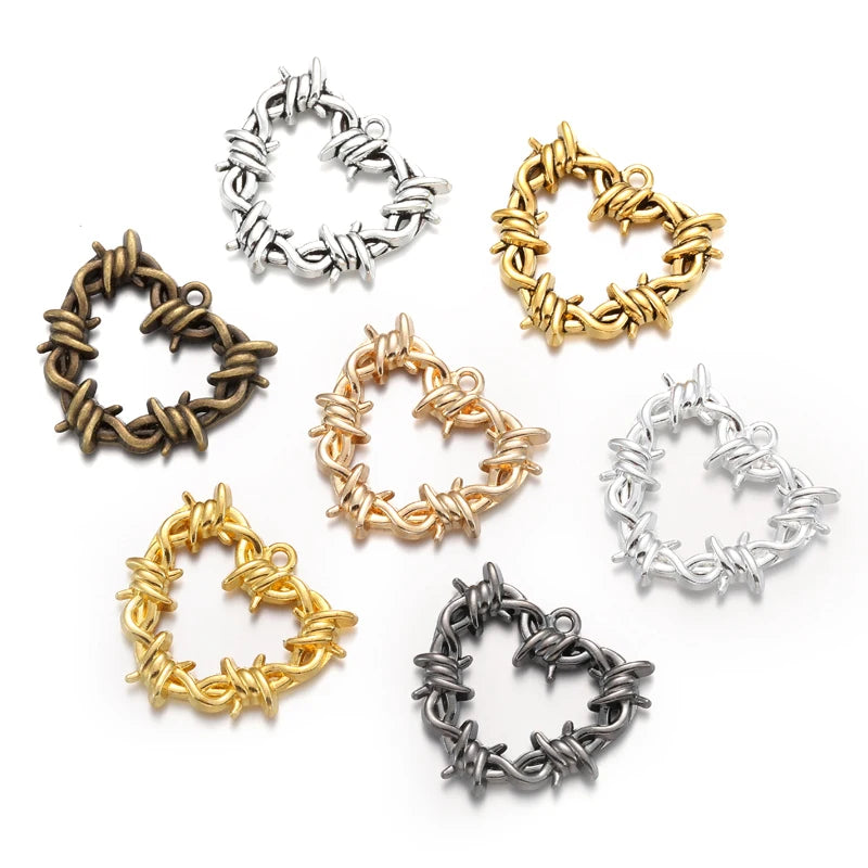 7Colors Hollow Thorn Heart Shaped Charm for Bracelet Earring Necklace Pendant DIY Jewelry Accessories Making 26*29mm A140