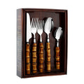 Silverware Stainless Steel 24pcs Gold Flatware Set Natural Bamboo Handle Cutlery Set