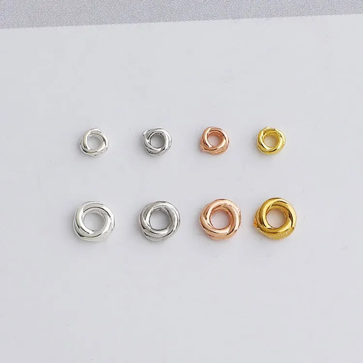 High Grade S925 Sterling Silver Circle Braided Twisted Stacking Gold Plated Spacer Beads for Jewelry Making