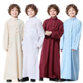 Middle East Muslim Boy Thobe Thawb Caftan Stand Collar Solid Color Arab Moroccan Teenager Jubbah Thobes Islamic Boys Thobe