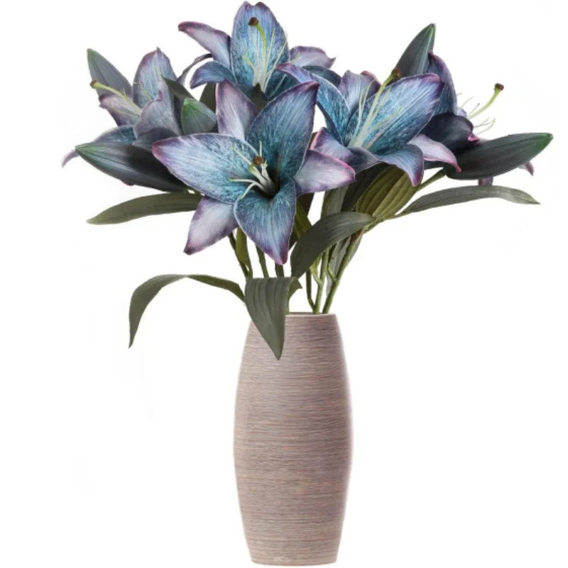 Artificial Lily Flowers Vintage Silk Blue Floral Arrangement for Home Wedding Party Table Office Vase Decoration