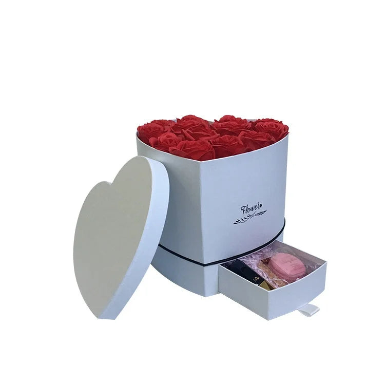 New Arrival Flower Gift Packaging Chocolate Box Soap Flower Box Heart Shaped Paper Flower Box with Drawer