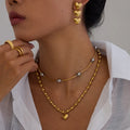 X178 Wholesale Gold Plated Stainless Steel Simple Beaded Chain Heart Pendant Necklace Non Tarnish Jewelry Sets for Women
