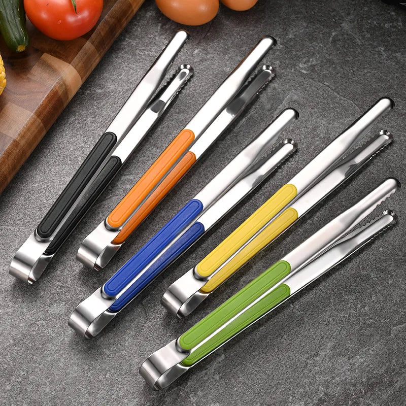 Mini Stainless Steel Food Tongs Kitchenware Fried Fish Shovel Clamps Red Metal Tool