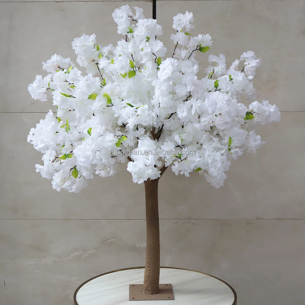 SZ04-22 Wholesale 4ft Silk Table Tree Wedding Flower Tree White Cherry Blossom 120cm Centerpiece Artificial Christmas Decor