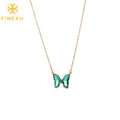 Stainless Steel Jewelry Women Vintage Pink Green Purple Zircon Cz Stone Crystal Butterfly Necklace