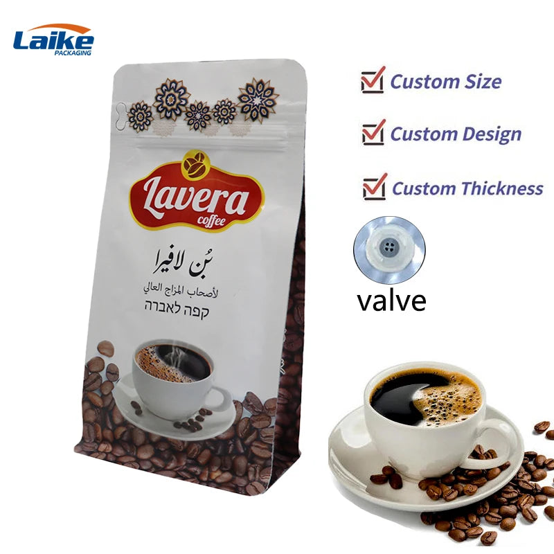 Wholesale Custom Logo 8oz 12oz 16oz 250g 500g 1kg Bolsas De Cafe Packaging Coffee Beans Bag With One Way Valve and Zipper