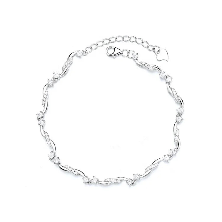925 Sterling Silver Elegant Twist Design Chain Bracelet in 17cm Long Hand Jewelry for Women