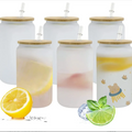 480ml Sublimation Glass and Bamboo Lid Mason Cup Clear Straw Cold Drink Juice Cup Frosted Clear Glass Mug