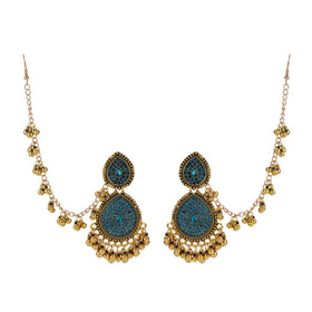 Classic Tassel Drop Dangle Ethnic Earring Vintage Style Zinc Alloy Flower Decorated Gold Color Tassel Drop Rhinestone Earring
