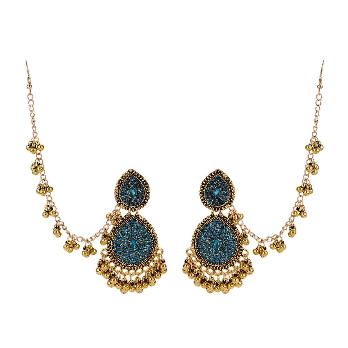 Classic Tassel Drop Dangle Ethnic Earring Vintage Style Zinc Alloy Flower Decorated Gold Color Tassel Drop Rhinestone Earring