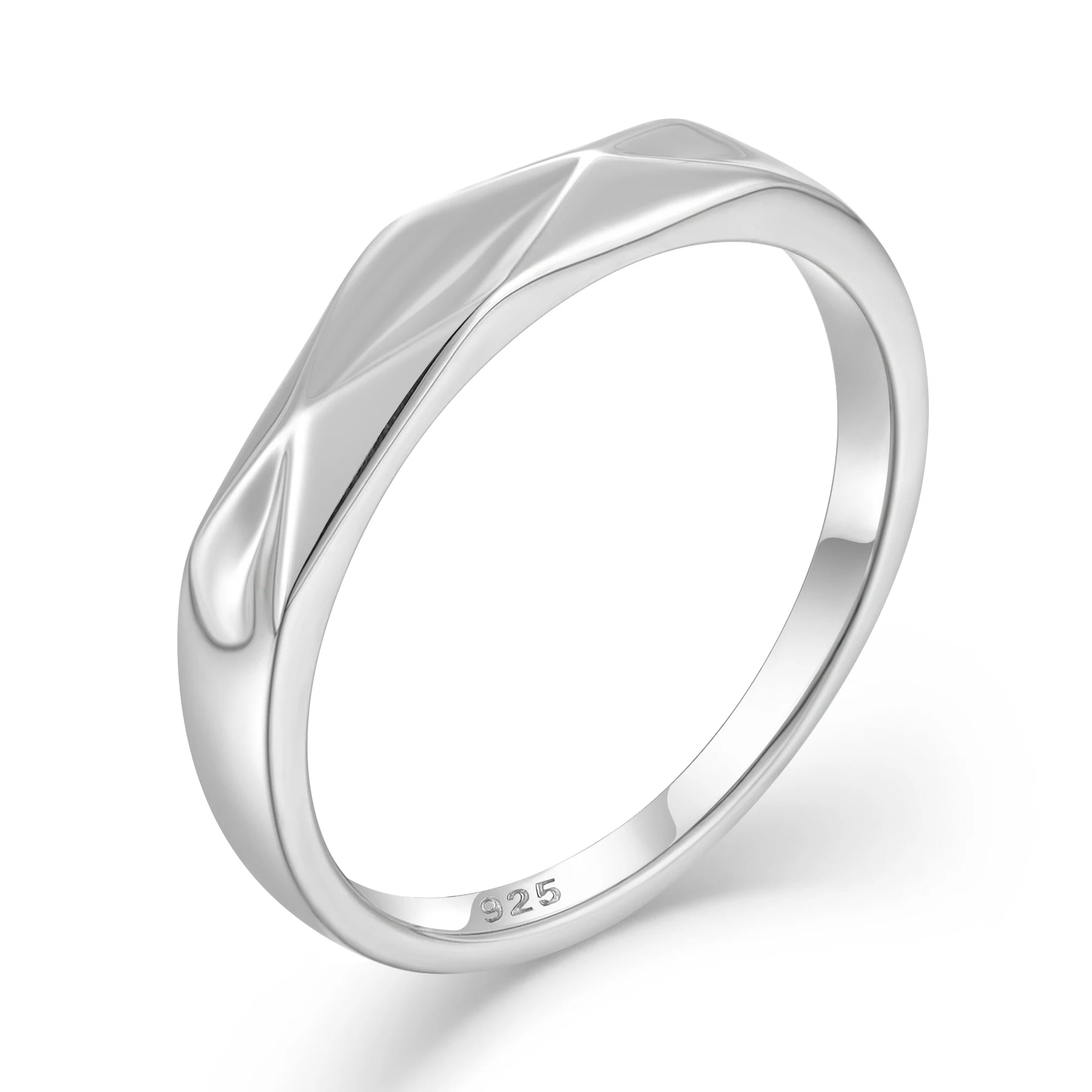QX Hypoallergenic Handcrafted Rhodium Plated Wave Design Women Minimalist Style 925 Sterling Silver Daily Wearing Wedding Rings