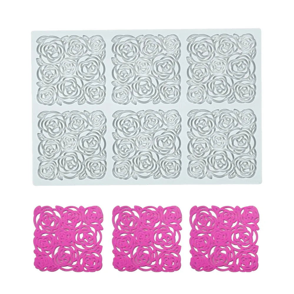 Saffron Flower Bloom Rose Silicone Mold for Cake Decoration Rose Shape Fondant Lace Silicon Mat for Fondant Face