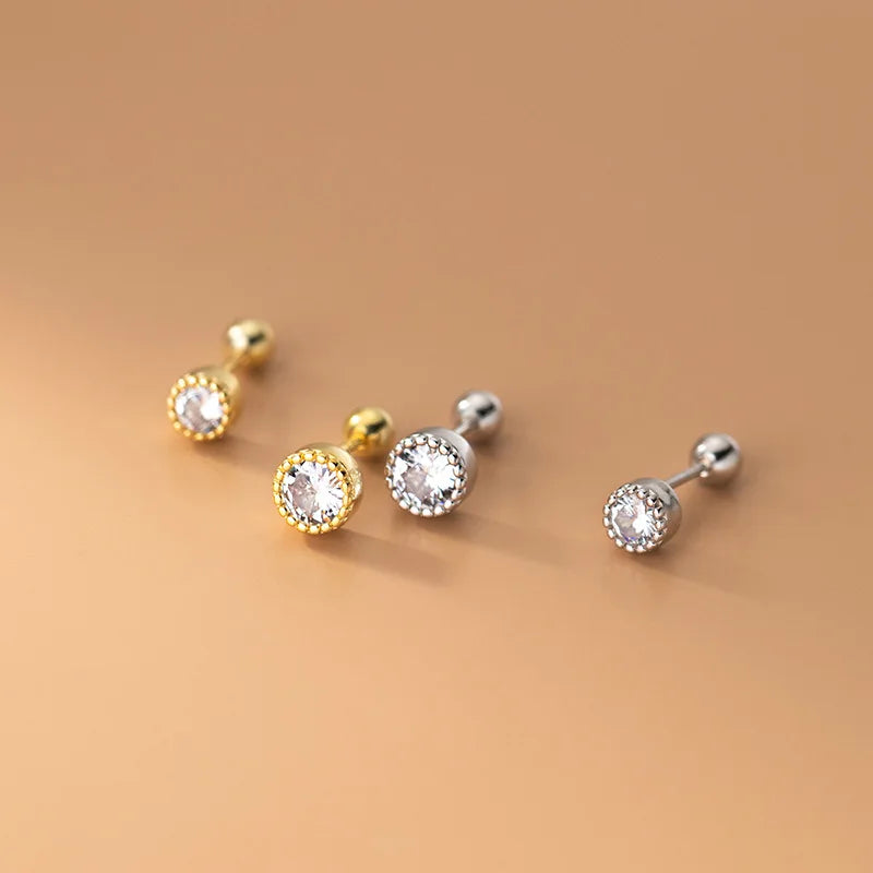 Fashion Minimalist Jewelry 925 Sterling Silver Simple Small Round Diamond Zircon Thread Gold Plated Stud Earrings Women
