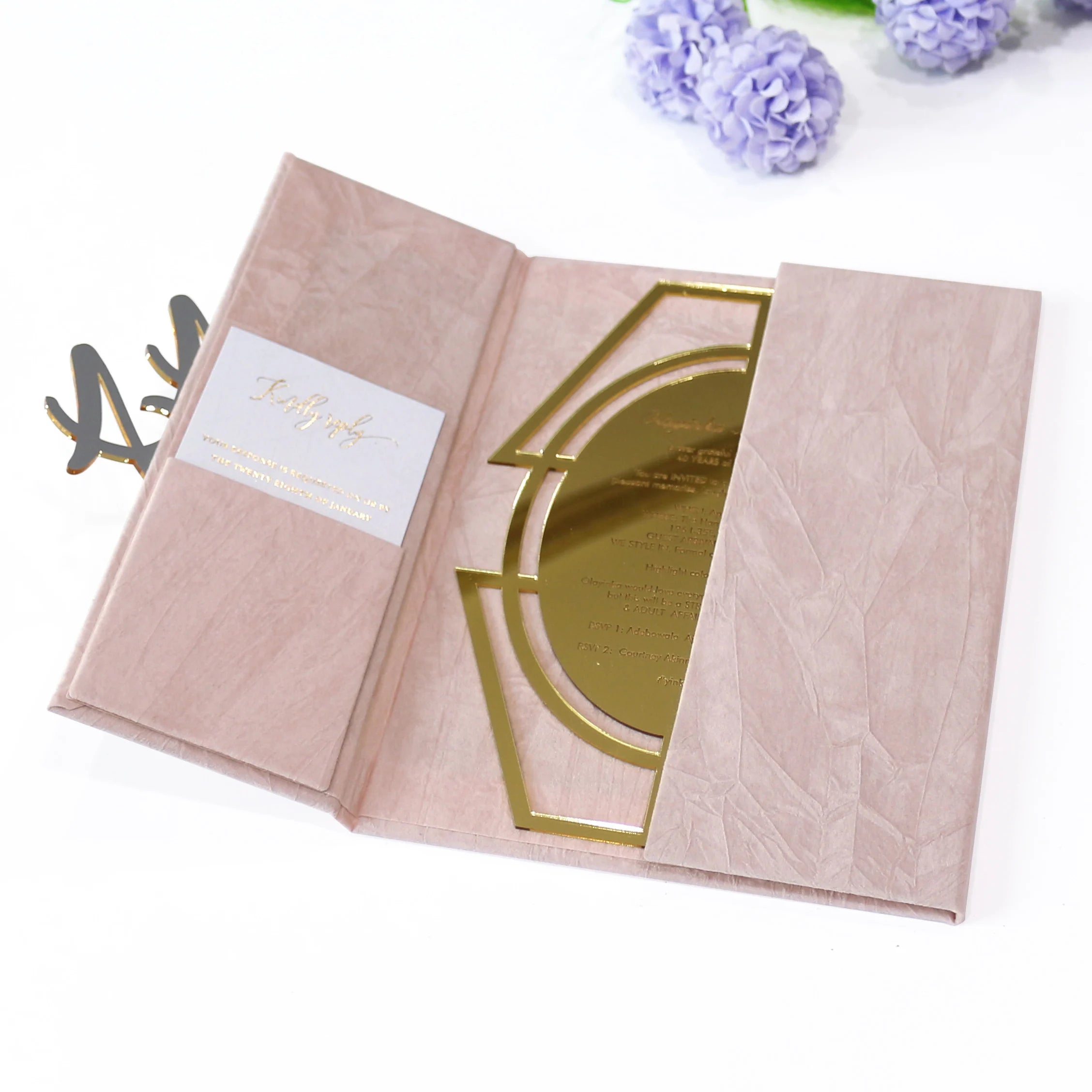 Pink Velvet Laser Cut Wedding Invitations Gate Fold Hardcover Luxury Handmade Mirror Acrylic Envelope Music Angel Style Paper
