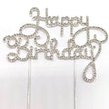 Silver Rhinestones Happy Birthday Cake Topper Reusable Wedding and Party Cake Decoration