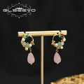 Trendy Pink Water Drop Pearl Earring Round Twine Korean Style Woman Ear Rings Vintage Jewelry Wedding Lady Gift