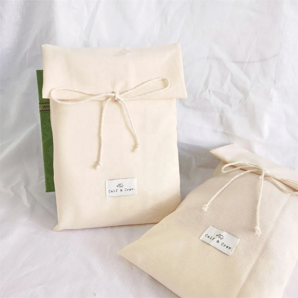 BSCI Custom Logo Printing White Envelope Cotton Canvas Clothes Pillow Bag With Cotton Bow Envelope Dust Pouch
