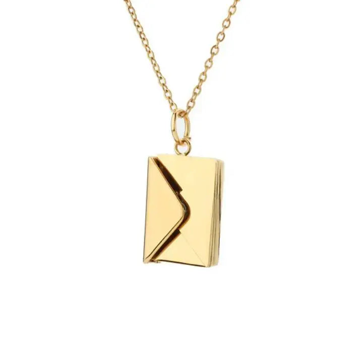 Stainless Steel Gold Envelope Pendant Secret Hidden Message Necklace Unique Love You Valentine's Day Gift Sweat Proof Jewelry