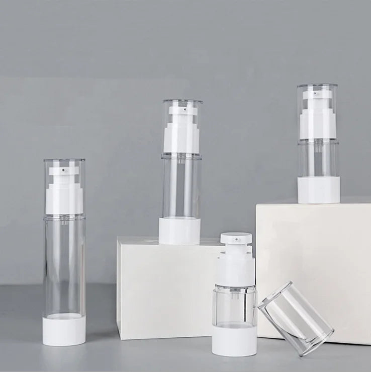Low MOQ Airless Pump Bottle in 15ml 30ml 50ml 100ml Sizes with Cylindric Body for Wigs Blush Other Sprays Plastic Airless Bottle