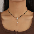 G.T Collar De Cadena Fashion Luxury Black Crystal Beads Choker Gold Plated Bow Pearl Buckle Necklace for Ladies