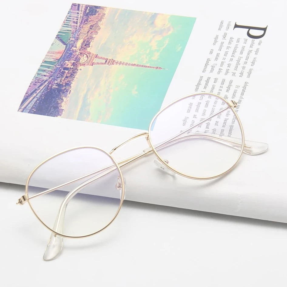 Fashion Classic Photochromic Glasses for Women Round Frame Anti Blue Light Blocking Eyeglasses for Men