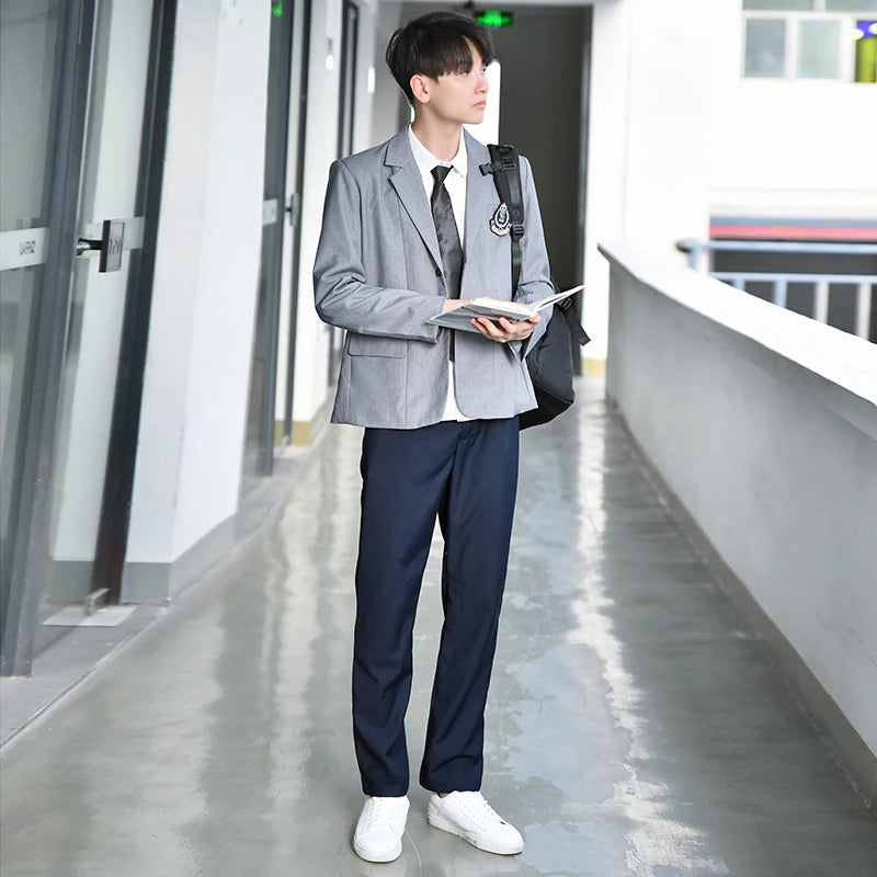 Wholesale College Style Uniform Set for High School Students Boys and Girls Woven Shirt with Pant and Skirt for Children