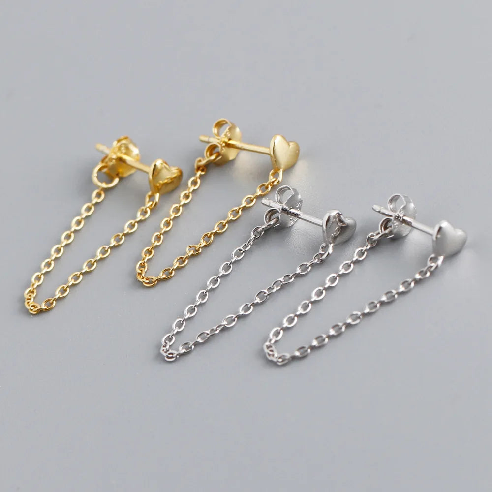 New Fashion Design S925 Sterling Silver Heart Chains 925 Silver Earrings for Women EH1378