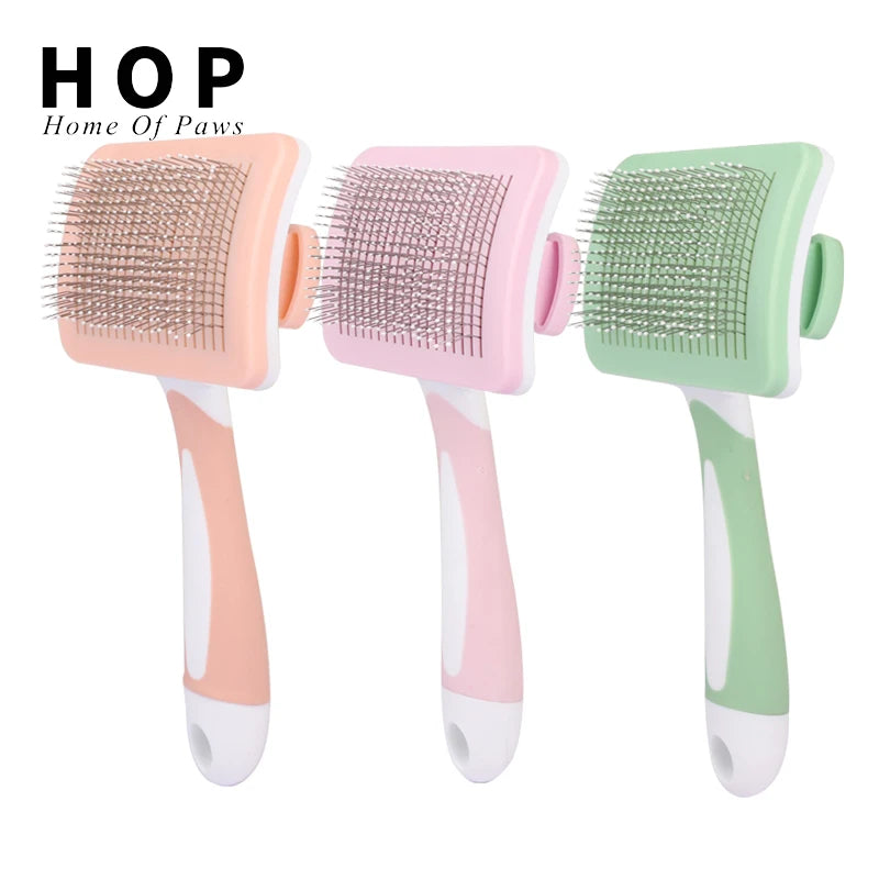 Factory Wholesale Custom Logo Plastic Self Cleaning Cat Wire Brush Dog Pet Grooming Slicker Brush Hair Remover Comb