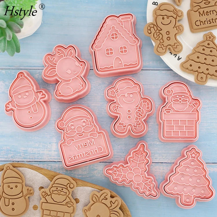 Christmas Cookie Cutter Set - 8 Piece Holiday Cookies Molds - Snowman Christmas Tree Gingerbread Man Elk Shapes HS746