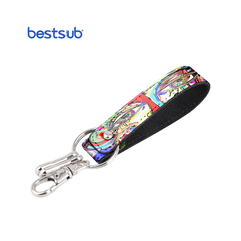 Bestsub Wholesale Custom 1.8*21.3Cm Sublimation Blanks Leather Strap Logo Sublimation Pu Keychain Packaging