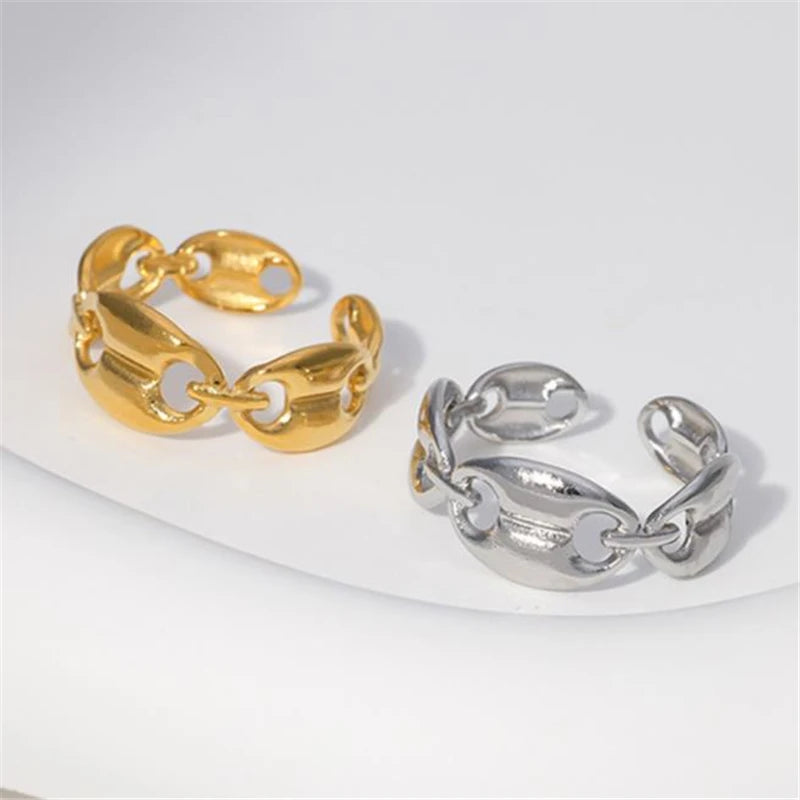 Yubiwa Retro Titanium Steel Jewelry Ring Women Niche Personality Ring Men Simple Stainless Steel Gold Plated Opening Ring