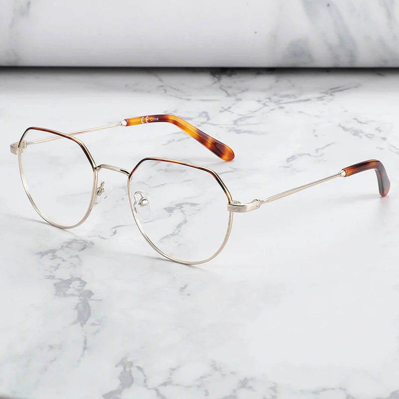 Metal Anti Blue Light Blocking Glasses Polygon Optical Glasses Frames for Men and Women