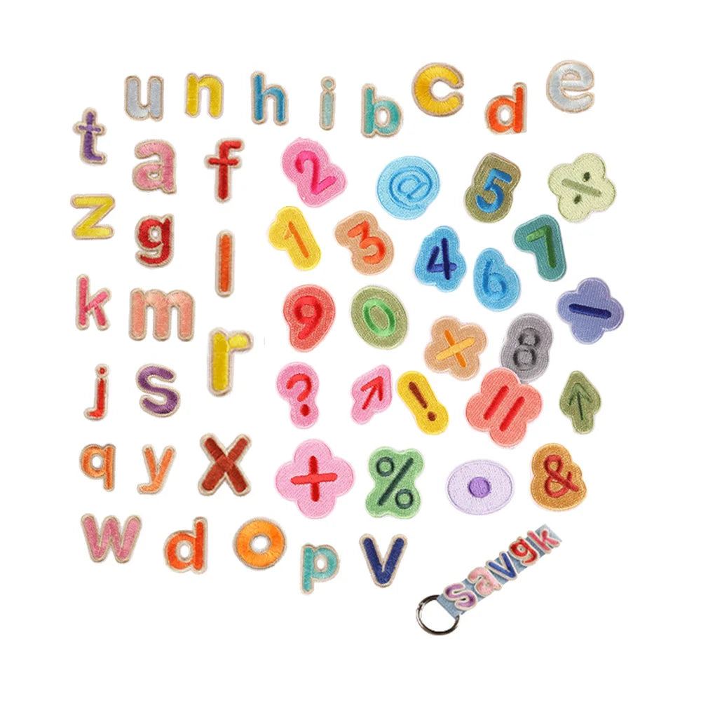 Cute 2.5cm 1 Inch Size 0-9 Number Punctuation Match Operator Lowercase A-Z Alphabet Letter Small Embroidery Patches for Keychain