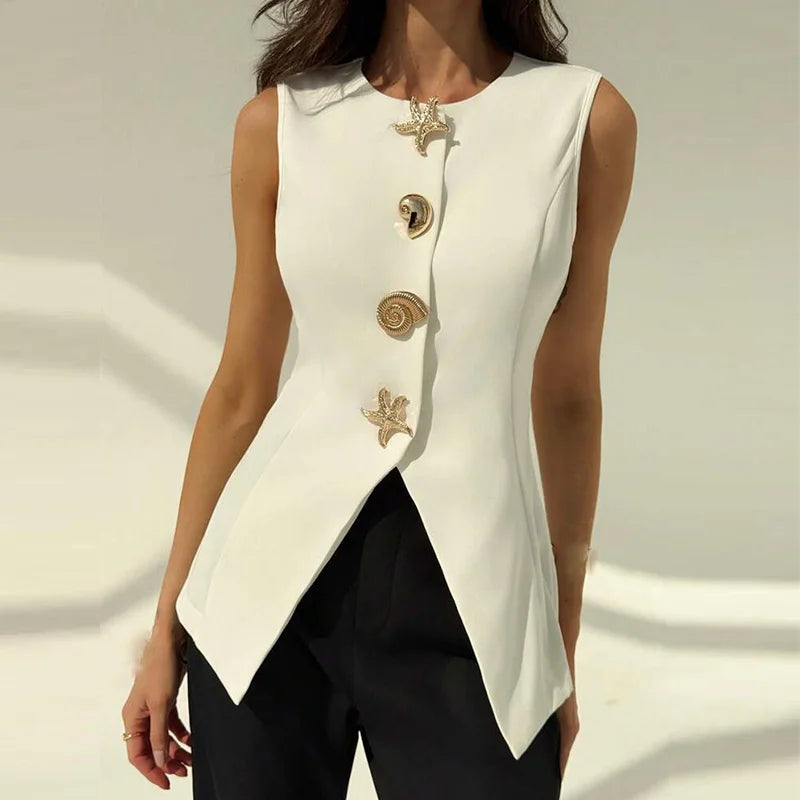 Wholesale Breathable Split Hem Vest Customize Single Button Women's Tank Tops