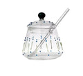 Custom Made Transparent Hand-blown Empty Glass Sugar Pot With Colored Decorative Dots and Lines