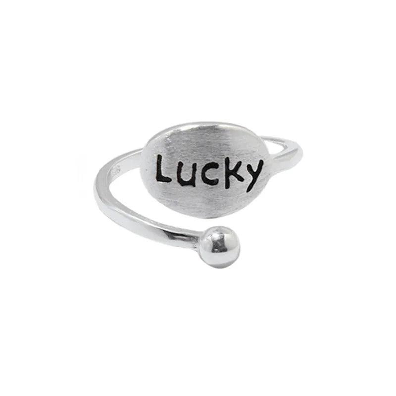 Wholesale Cute Lucky Letter Silver Plated Inlay Trendy Adjustable Ring for Women Fashion Jewelry