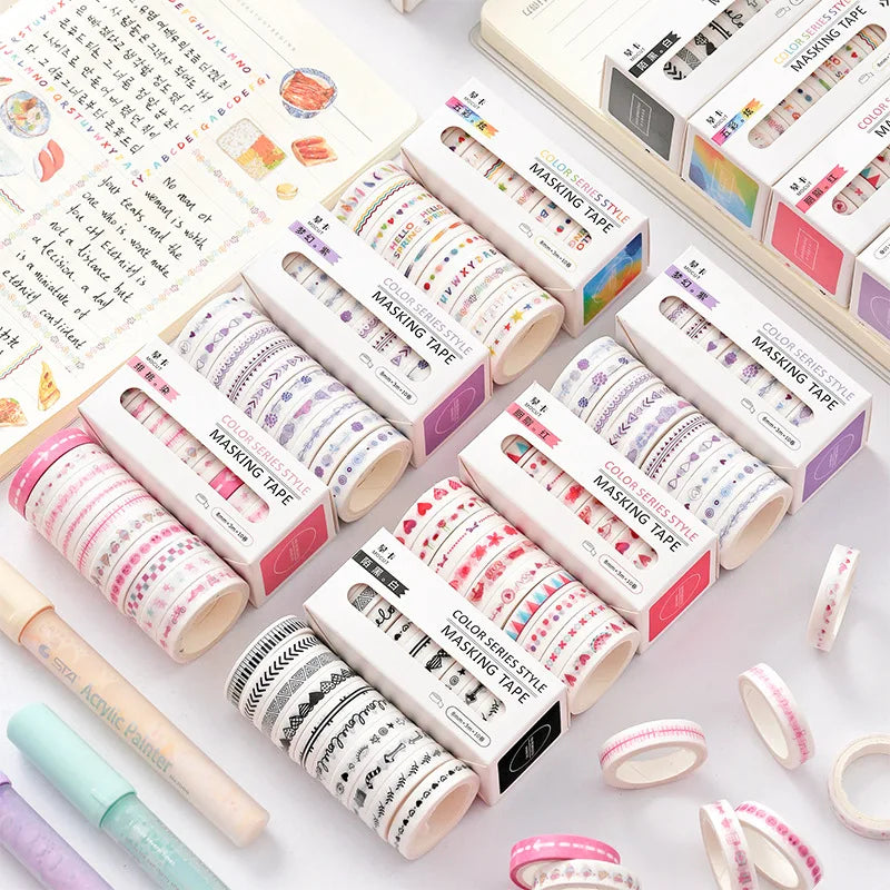 Wholesale 8mm Rainbow for Washi Tape Box Set Custom Multi Colors Water & Hot Melt Activated Acrylic Adhesive for Decoration