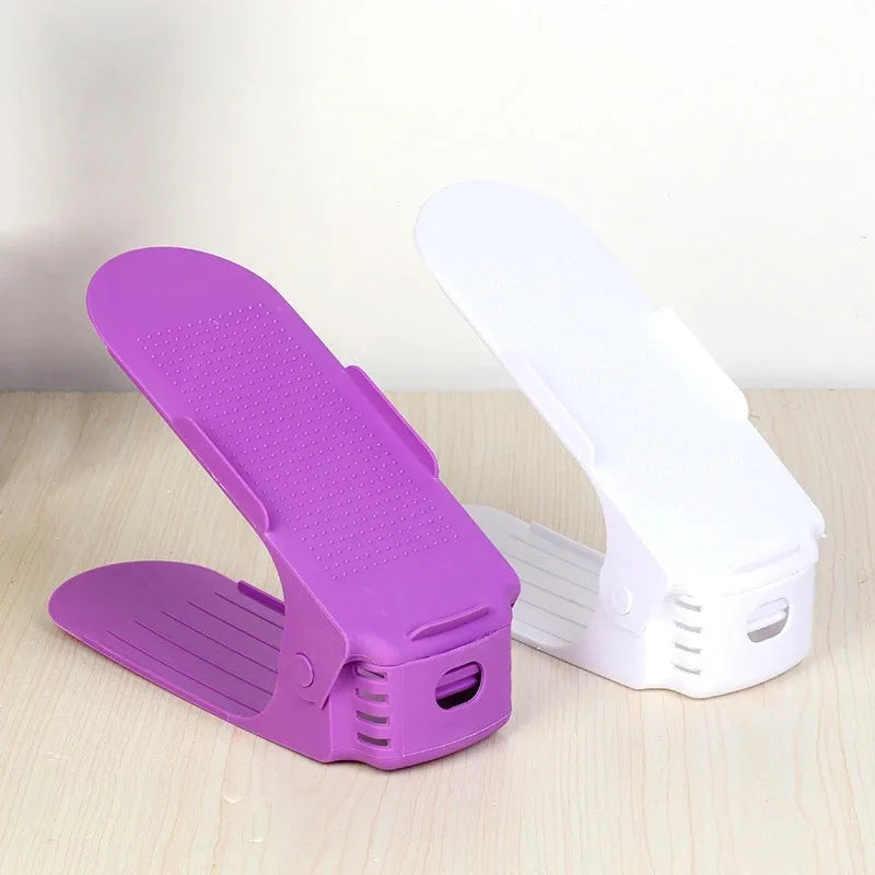 Double Foldable PP Plastic Shoe Rack for Household Use Slipper Organizer with Mixed Color