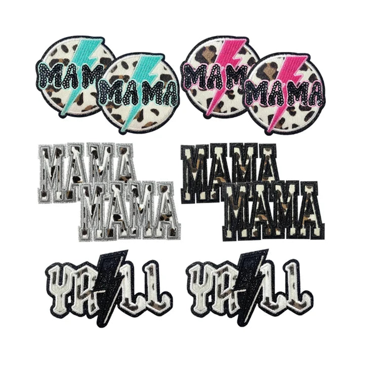 Wholesale Iron-On Glitter Leopard Print Mama Star Patch 3D Sequins Embroidered PVC Patches for T-Shirt Hoodies Hat