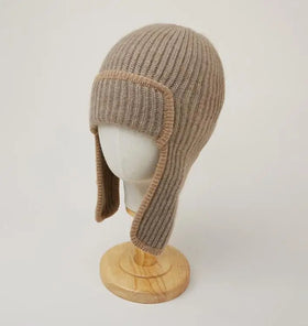 Cozy Ski Hat Cute Ears Warmers Knit Earflaps Hat for Women Ribbed Cashmere Hat Ear-flap Cashmere Beanie
