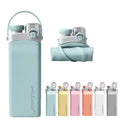 Outdoor Folding Collapsible Silicone Water Bottle 600ml Leak-Proof with Straw for Travel Gym Sport