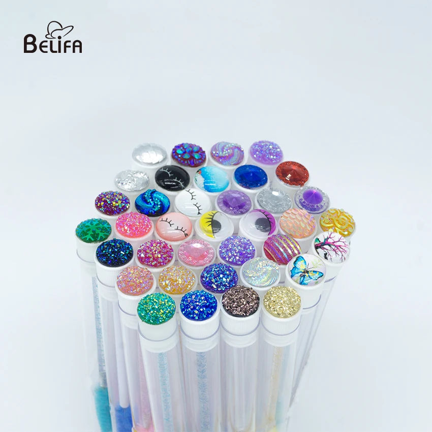 Belifa Eyelash Brush Mini Jewel Tube Empty Mascara Yellow Tube with Silicone Brush Eyelash Wand Mascara Brush Plastic test Tube