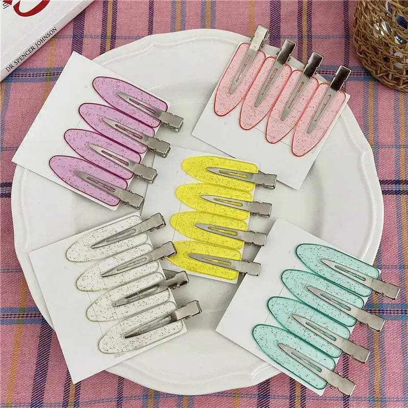 4pcs/set New Fashion Hairdressing Seamless Hair Clip Resin Flat Bend No Crease Salon Hairpin Traceless Creaseless Hair Clips