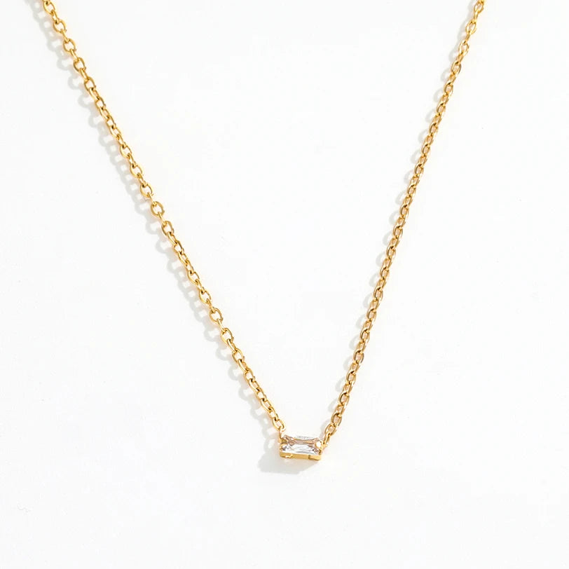 Joolim 18K Gold Plated Jewelry Dainty Tiny Rectangle Zirconia Pendant  Chain Necklace Stainless Steel Jewelry