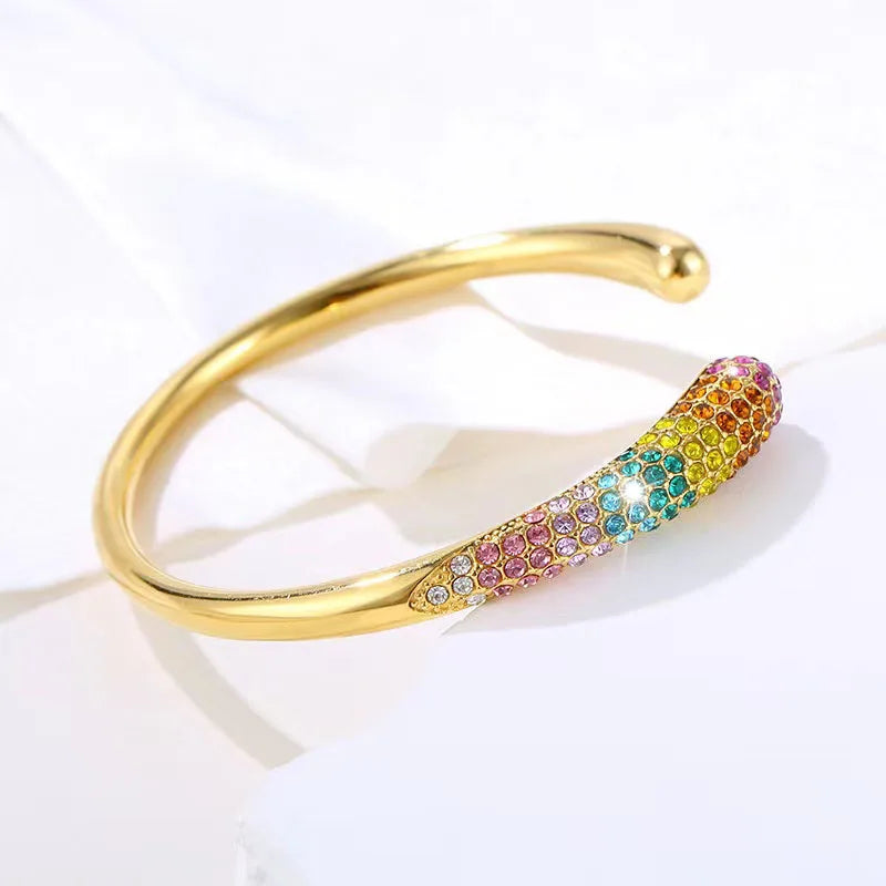 Cross-border Fashion Light Luxury 18k Bracelet Titanium Steel Bracelet Multi-layer Pearl Inlaid Diamond Open Bangles Women