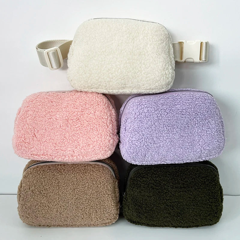 Wholesale Premium Women's Fleece Sherpa Waist Belt Bag with Metal Zipper Durable Crossbody Fanny Pack