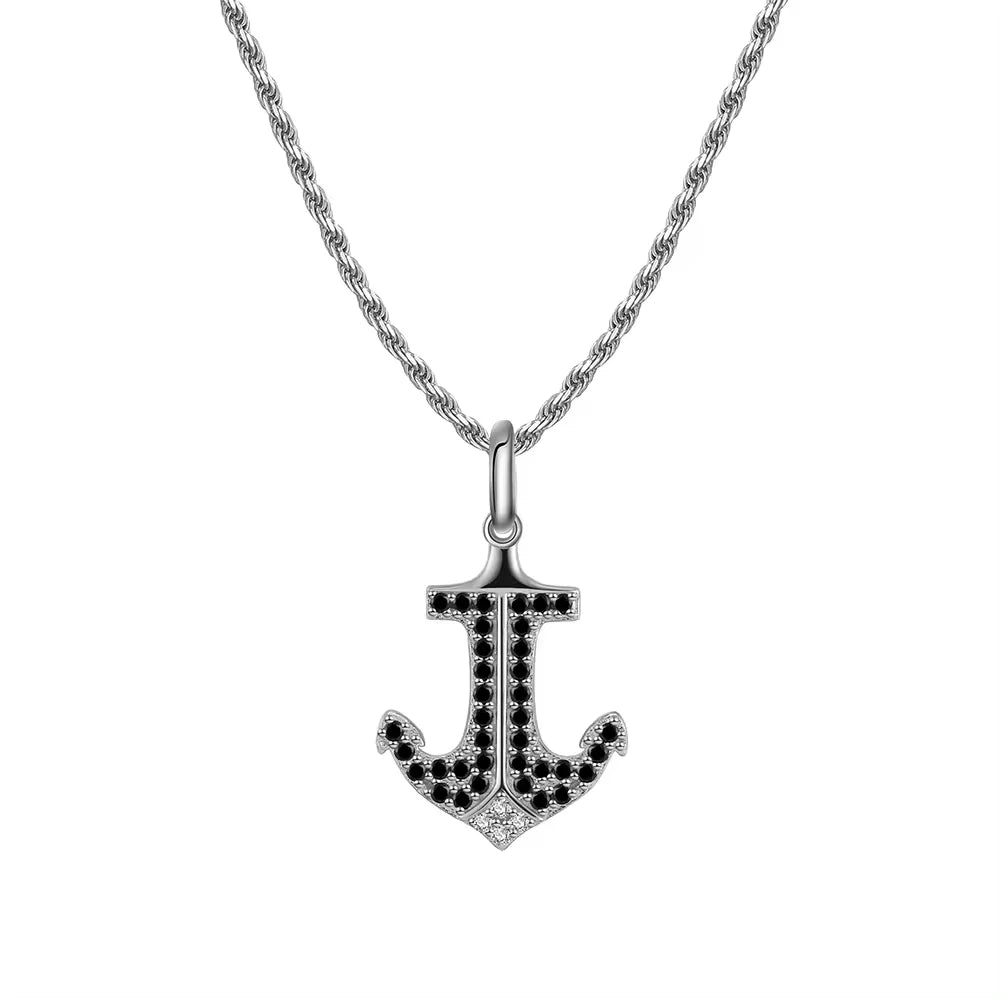 925 Sterling Silver Jewelry 18K Gold Plated Boat Anchor Pendant Charm Brown Black Leather Cord Chain Necklace